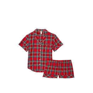 Пижама Victoria’s Secret Shimmer Flannel Short PJ Set Red/Green