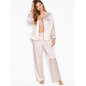 Пижама розовая в полоску VS The Satin Long PJ Set Light Pink Stripe