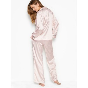 Пижама розовая в полоску VS The Satin Long PJ Set Light Pink Stripe