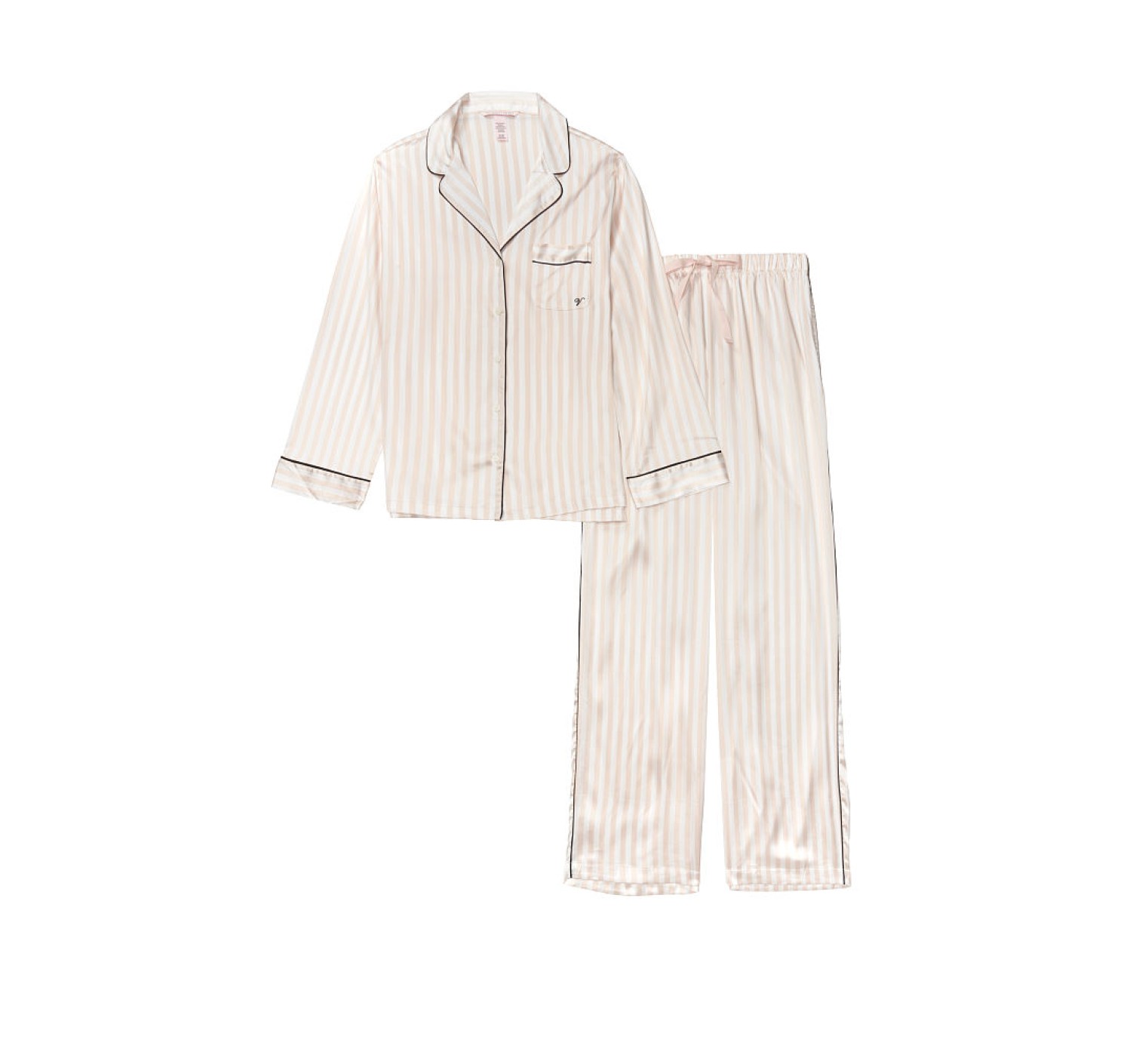 Пижама розовая в полоску VS The Satin Long PJ Set Light Pink Stripe