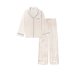 Пижама розовая в полоску VS The Satin Long PJ Set Light Pink Stripe
