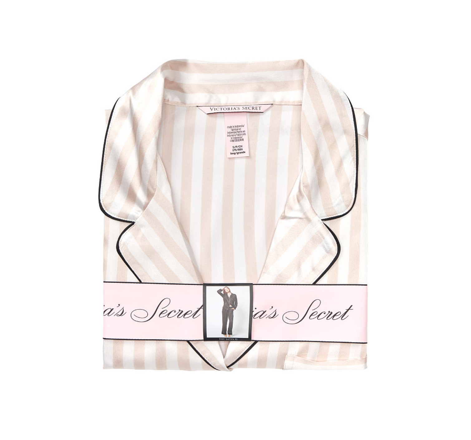 Пижама розовая в полоску VS The Satin Long PJ Set Light Pink Stripe
