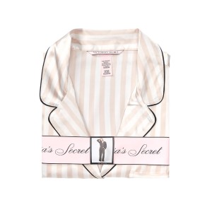 Пижама розовая в полоску VS The Satin Long PJ Set Light Pink Stripe