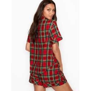 Пижама Victoria’s Secret Shimmer Flannel Short PJ Set Red/Green