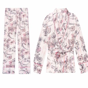 Сатиновая пижама Victoria’s Secret Satin Long PJ Set Pink Floral Stripes
