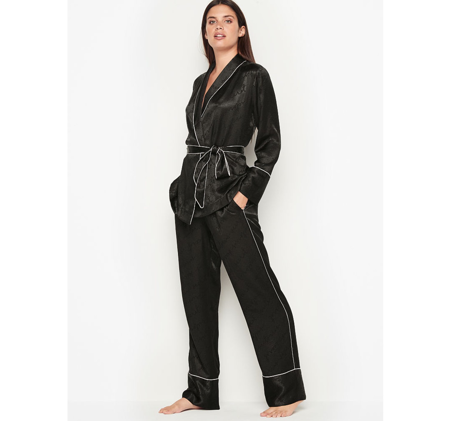  Пижама Victoria’s Secret The Satin Black logo PJ Set