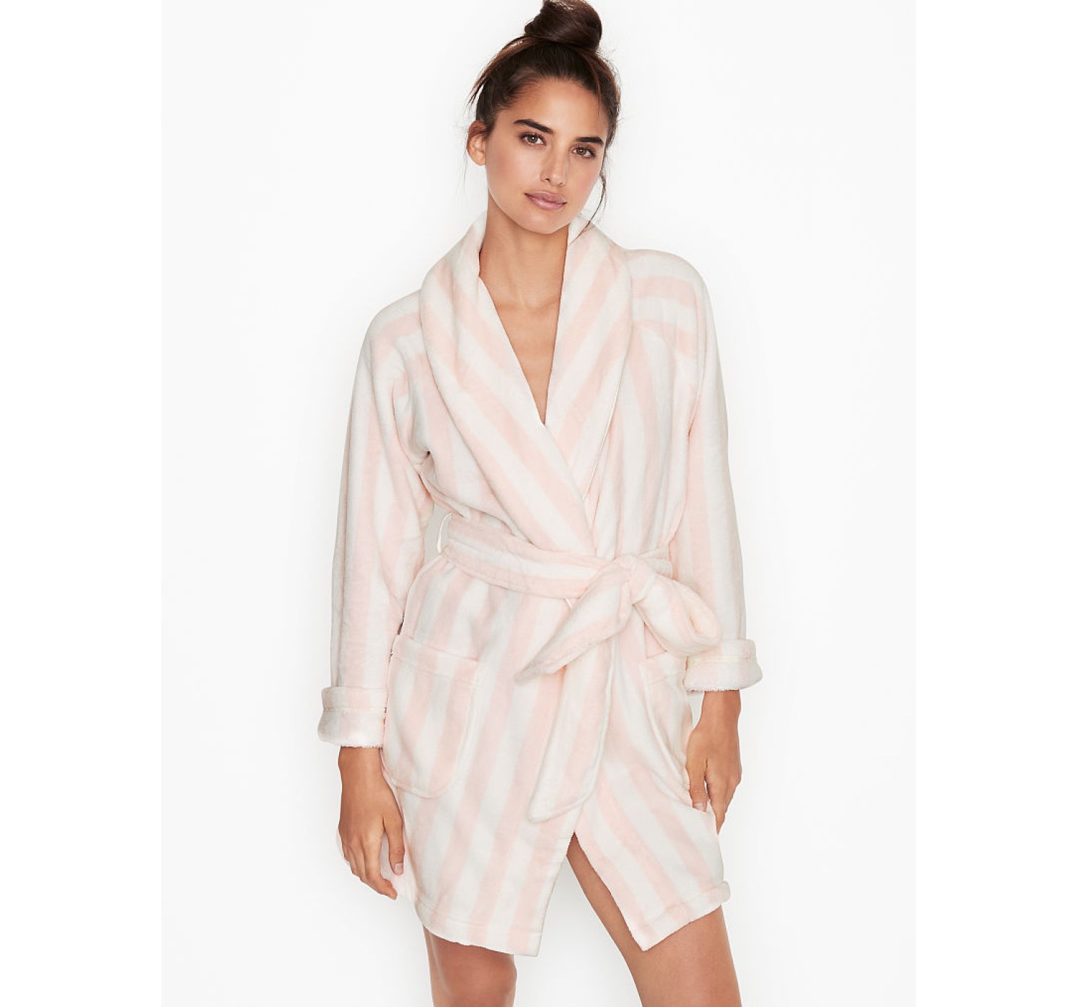 Халат Victoria’s Secret Logo Short Cozy Robe Pink Stripe
