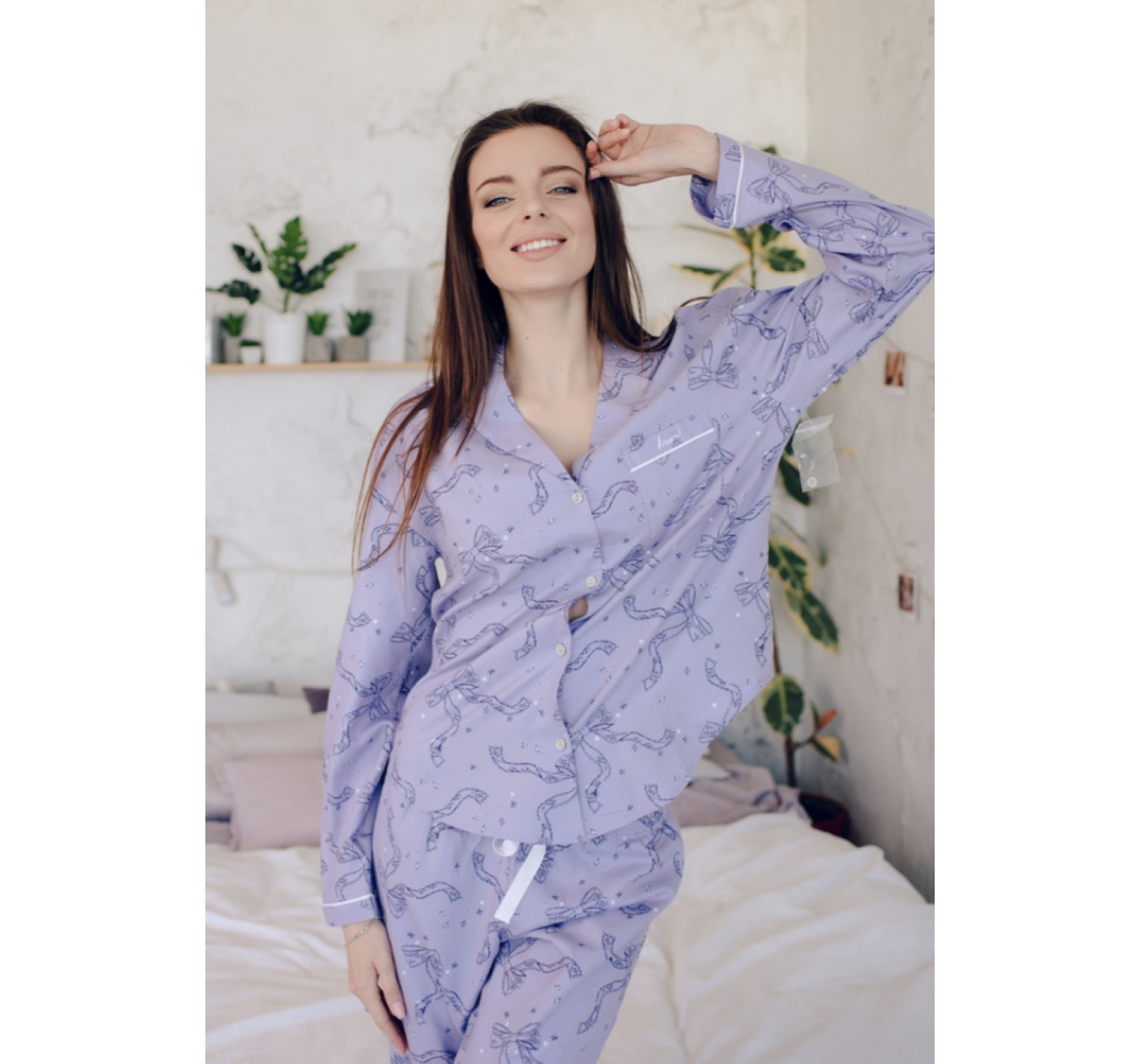 Фланелева піжама Victoria's Secret Flannel Long PJ Set з бантиками