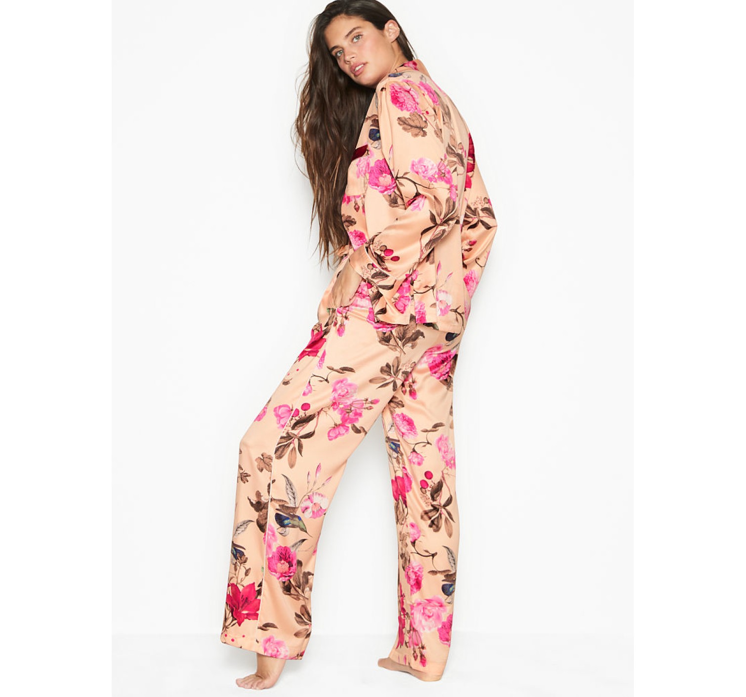 Пижама Victoria’s Secret Satin Long PJ Set Pink Peonies