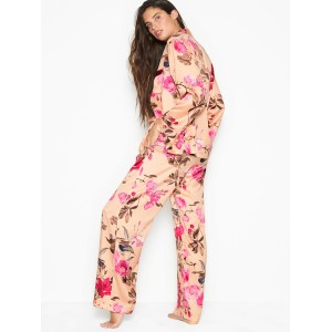 Пижама Victoria’s Secret Satin Long PJ Set Pink Peonies