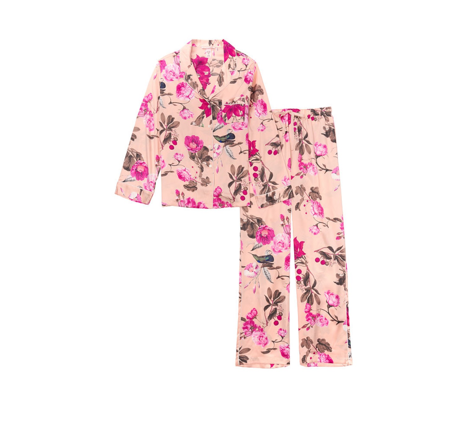 Пижама Victoria’s Secret Satin Long PJ Set Pink Peonies