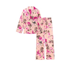 Пижама Victoria’s Secret Satin Long PJ Set Pink Peonies