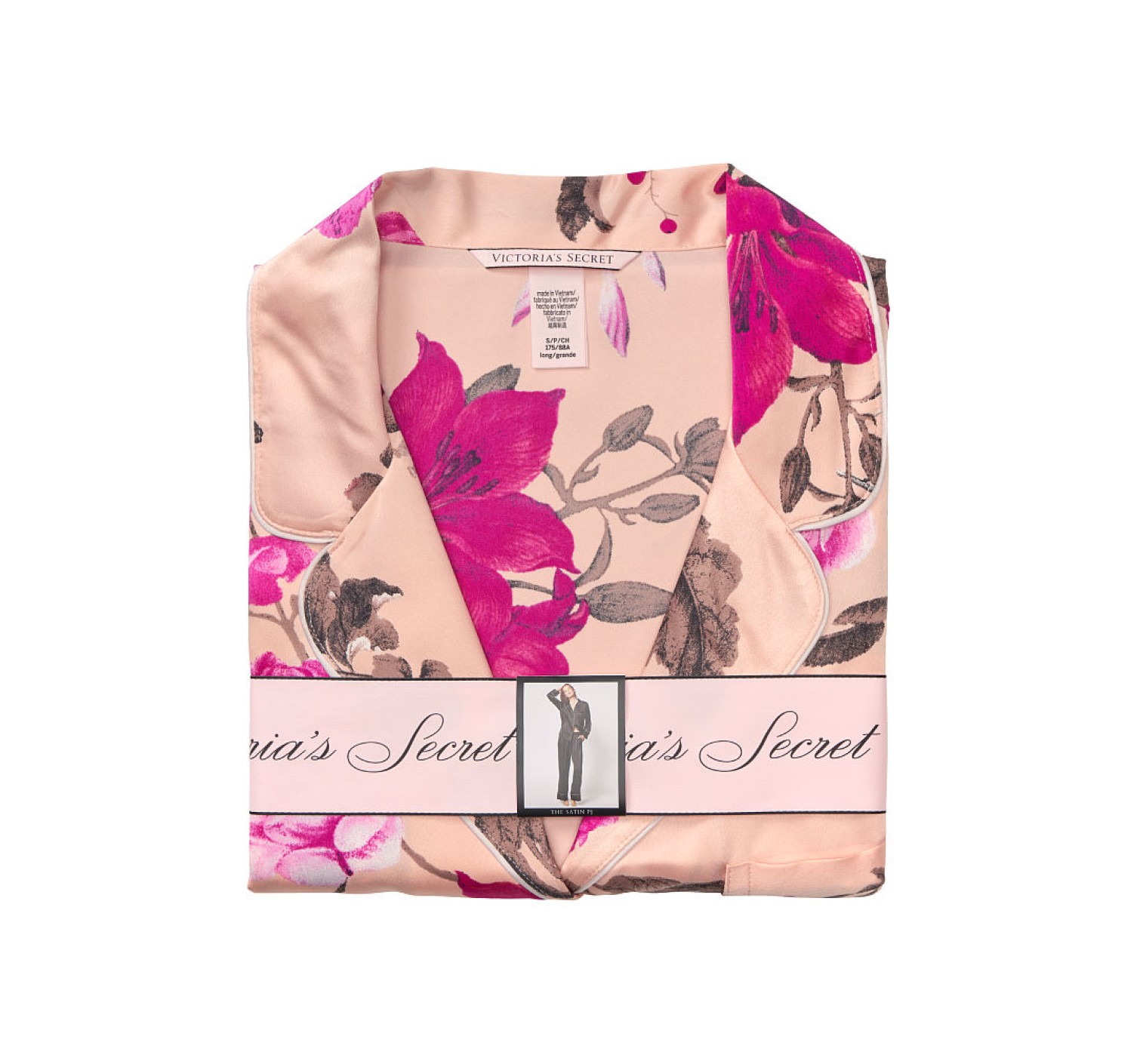 Пижама Victoria’s Secret Satin Long PJ Set Pink Peonies