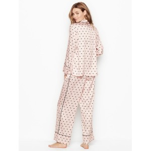 Пижама Victoria’s Secret Satin Long PJ Set Light Pink With Black Hearts