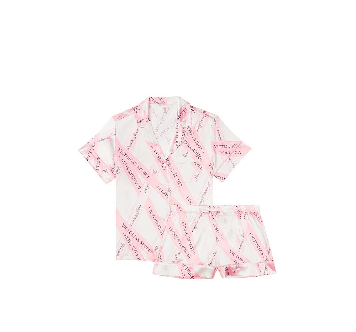 Пижама розовая в полоску Victoria’s Secret The Satin Short PJ Set White/Pink Large Ribbon
