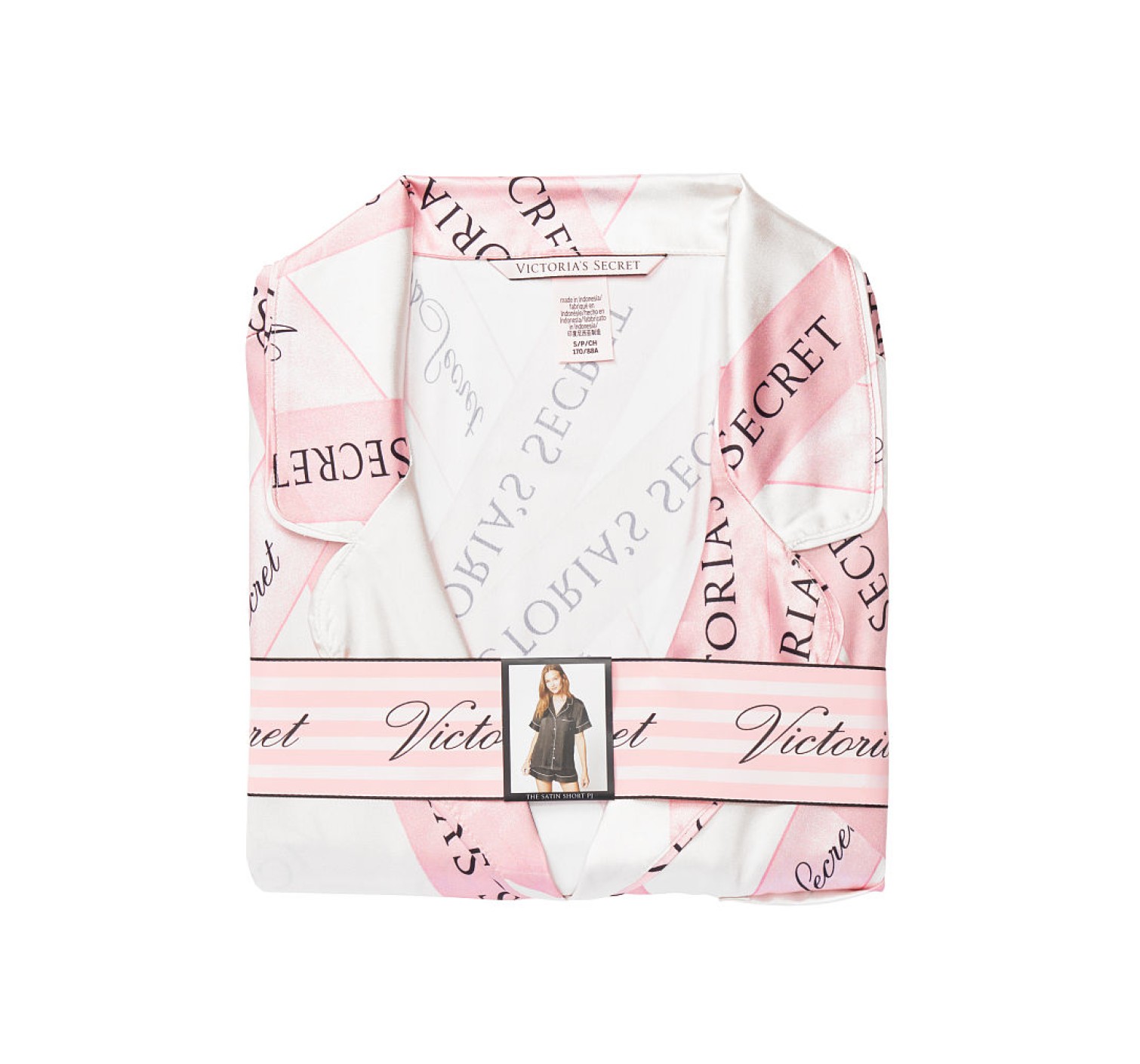 Пижама розовая в полоску Victoria’s Secret The Satin Short PJ Set White/Pink Large Ribbon