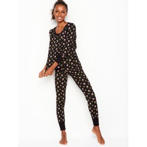 Пижама Victoria’s Secret Thermal Long PJ Set Black Floral print