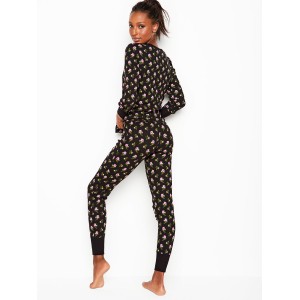 Пижама Victoria’s Secret Thermal Long PJ Set Black Floral print