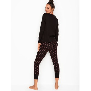 Пижама Victoria’s Secret Thermal Long PJ Set Red Black Graphic Hearts