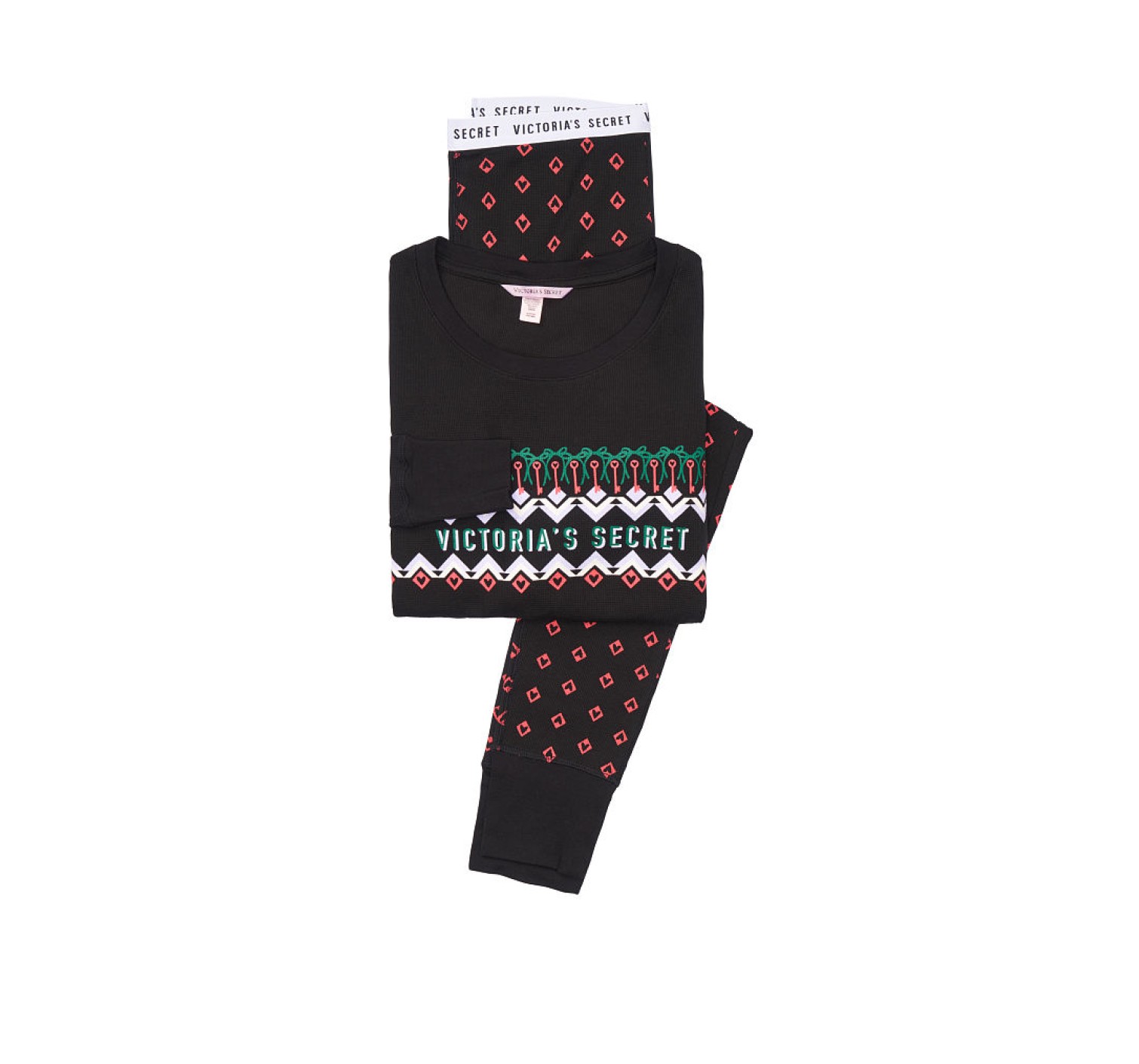 Пижама Victoria’s Secret Thermal Long PJ Set Red Black Graphic Hearts
