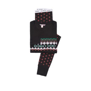Пижама Victoria’s Secret Thermal Long PJ Set Red Black Graphic Hearts