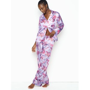 Сатинова піжама Victoria's Secret Satin Long PJ Set Feather Blue Field Blossoms