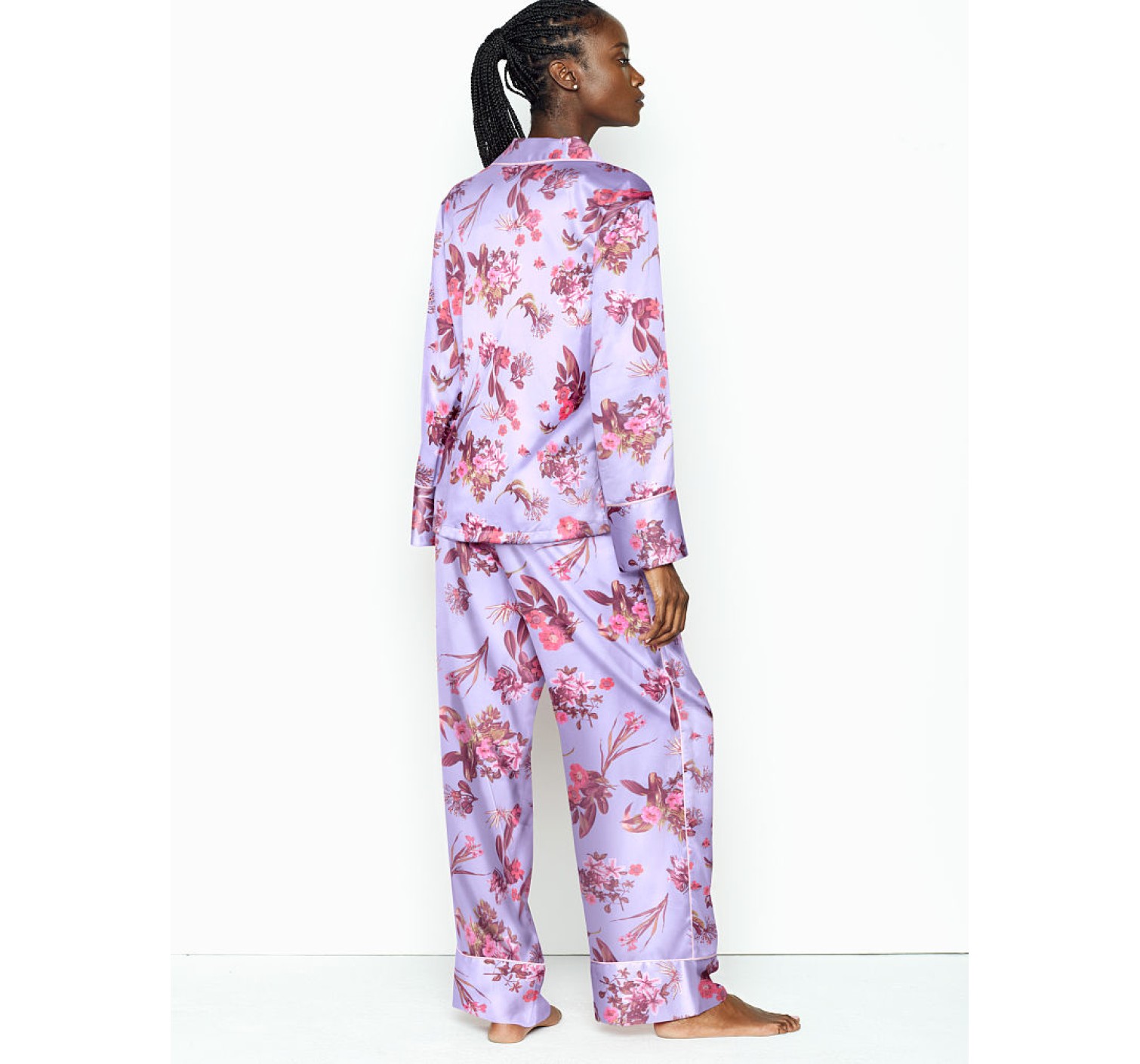 Сатинова піжама Victoria's Secret Satin Long PJ Set Feather Blue Field Blossoms