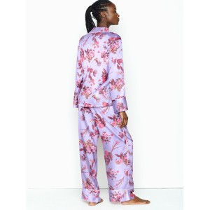 Сатинова піжама Victoria's Secret Satin Long PJ Set Feather Blue Field Blossoms