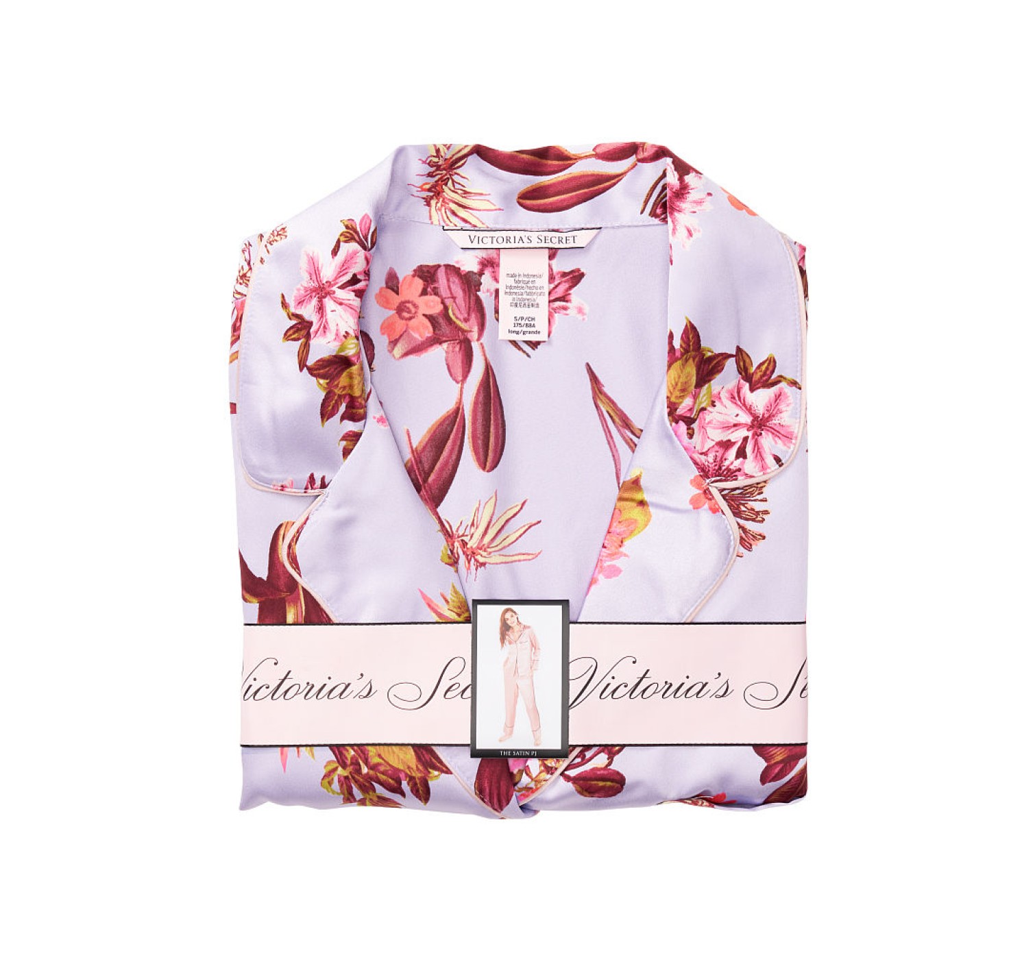 Сатинова піжама Victoria's Secret Satin Long PJ Set Feather Blue Field Blossoms