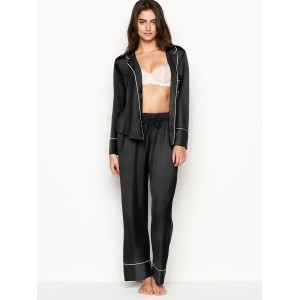 Сатинова піжама Victoria's Secret Black Satin Long PJ Set