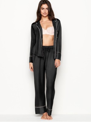 Сатиновая пижама Victoria’s Secret Black Satin Long PJ Set