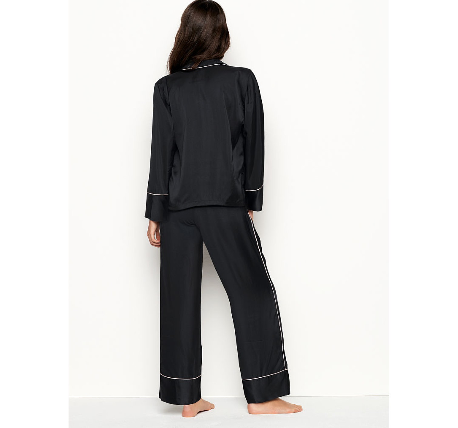 Сатинова піжама Victoria's Secret Black Satin Long PJ Set