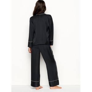 Сатинова піжама Victoria's Secret Black Satin Long PJ Set