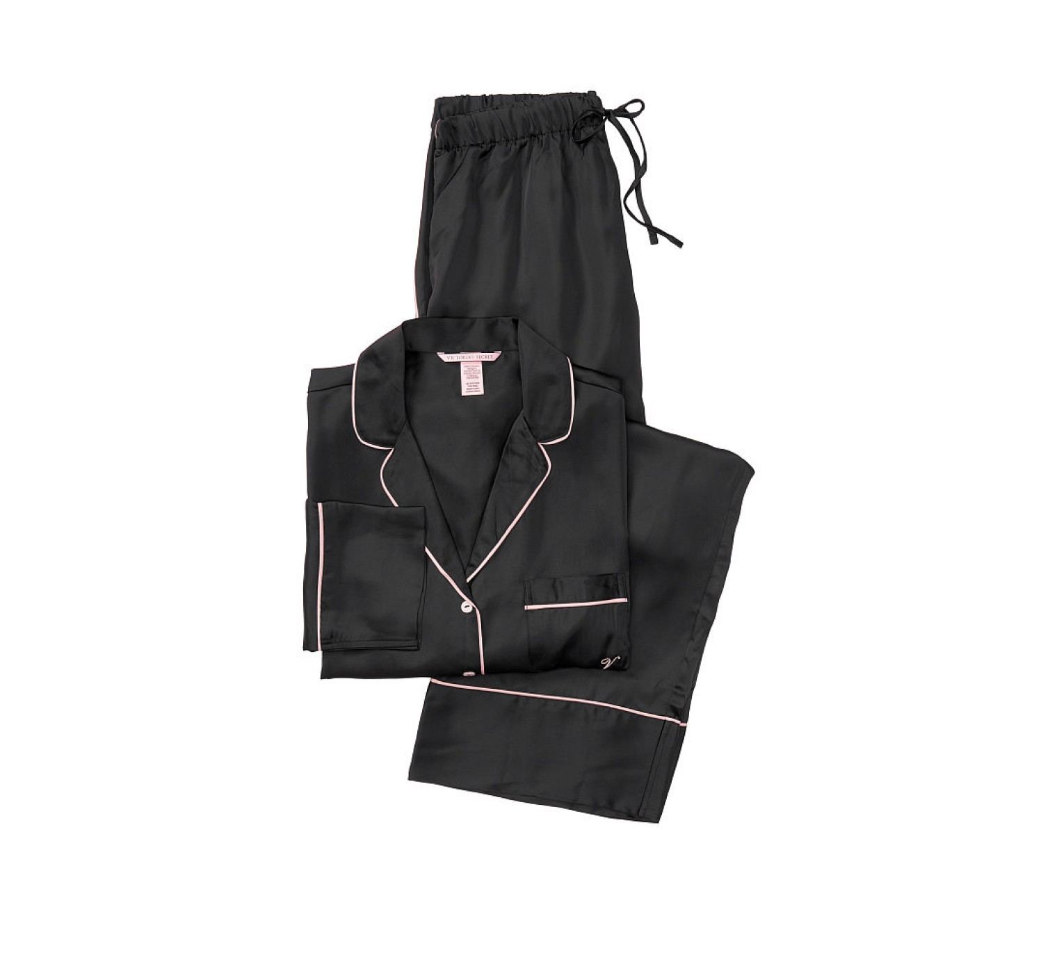 Сатинова піжама Victoria's Secret Black Satin Long PJ Set