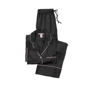 Сатинова піжама Victoria's Secret Black Satin Long PJ Set