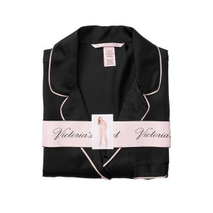 Сатинова піжама Victoria's Secret Black Satin Long PJ Set