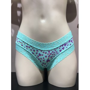 Трусики чіки Victoria's Secret Heart print Mint Lace Cheeky panty