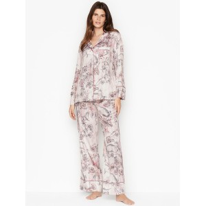 Сатиновая пижама Victoria’s Secret Satin Long PJ Set Pink Floral Stripes