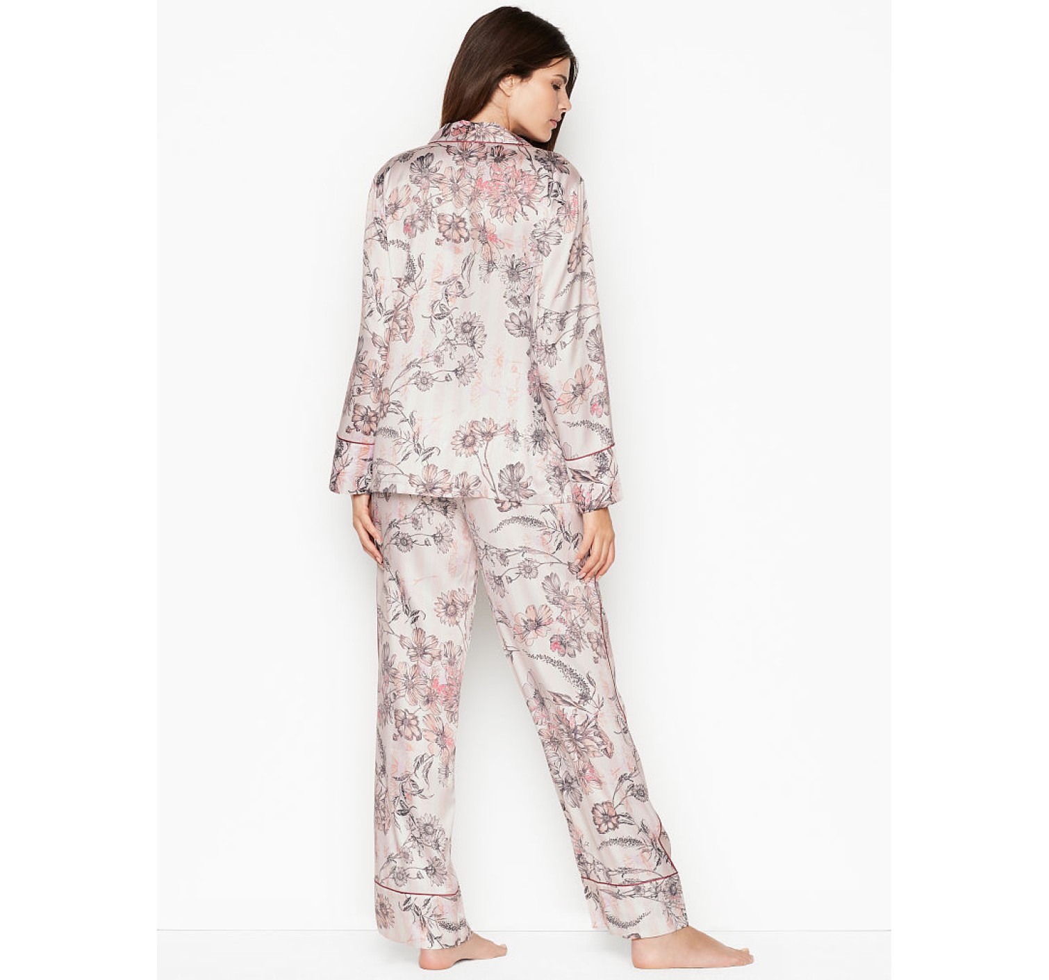 Сатиновая пижама Victoria’s Secret Satin Long PJ Set Pink Floral Stripes