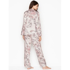 Сатиновая пижама Victoria’s Secret Satin Long PJ Set Pink Floral Stripes