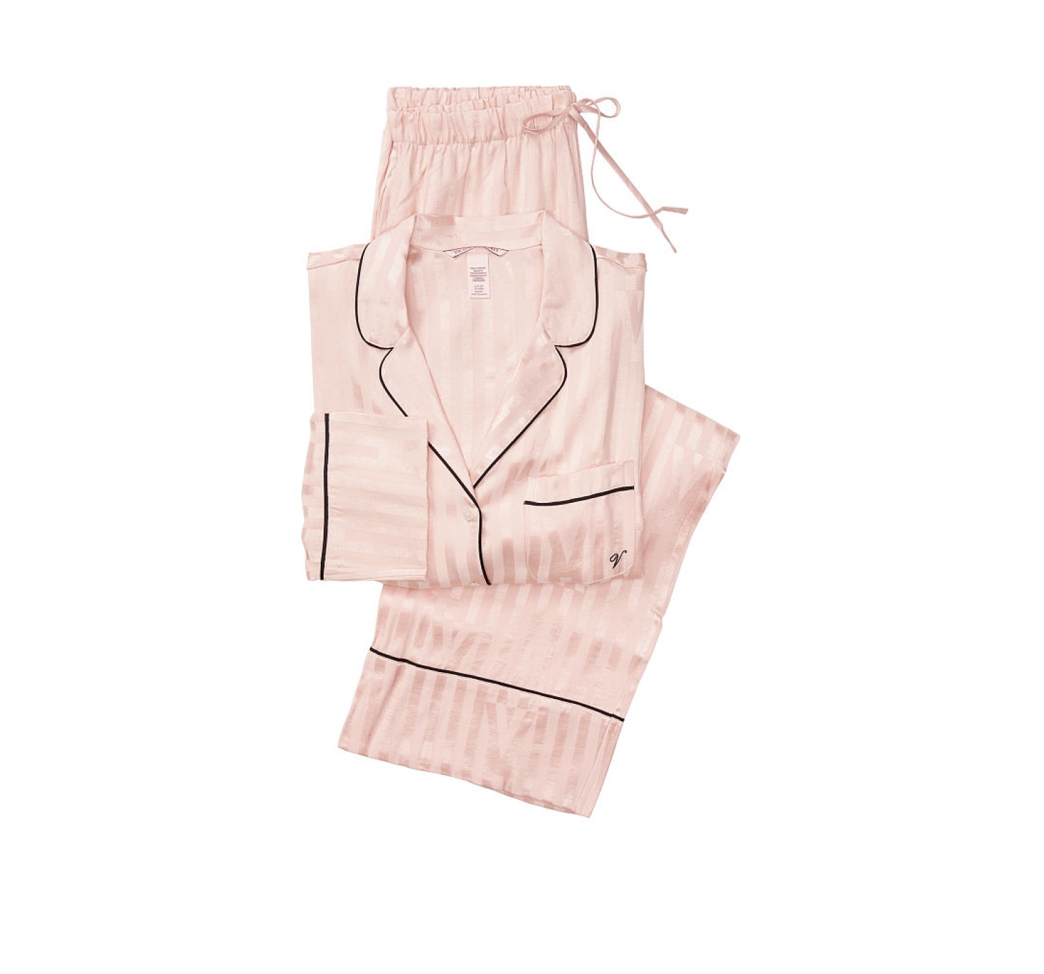 Пижама розовая в полоску Victoria’s Secret - The Satin Long PJ Set Pink Fizz