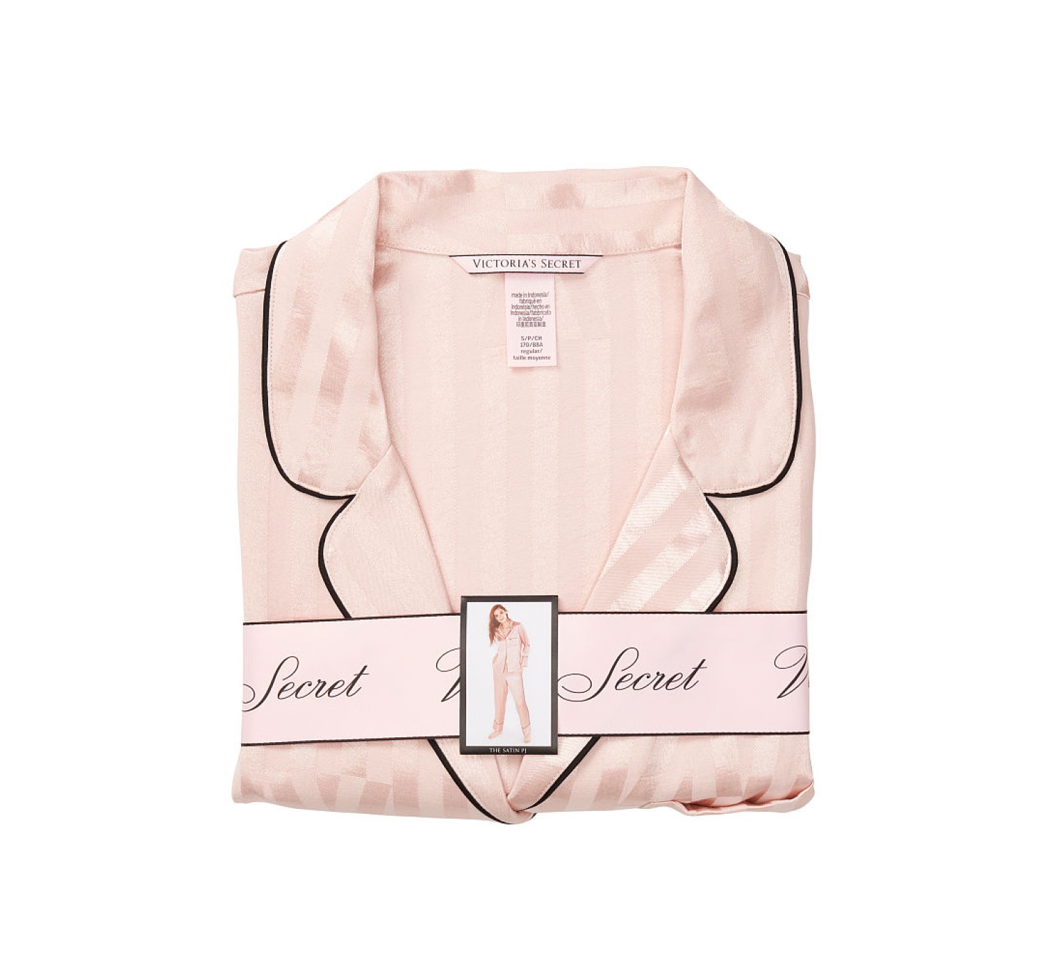 Пижама розовая в полоску Victoria’s Secret - The Satin Long PJ Set Pink Fizz