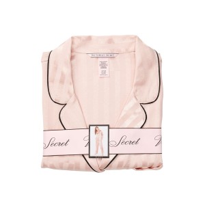 Пижама розовая в полоску Victoria’s Secret - The Satin Long PJ Set Pink Fizz