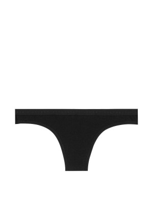 Трусики Victoria’s Secret black cotton Thong panty logo VS