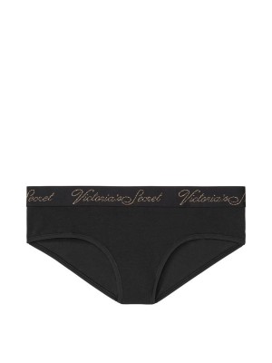 Трусики Victoria’s Secret Hiphugger Black на резинке лого Виктория Сикрет
