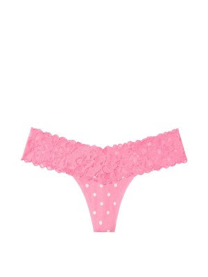 Трусики Victoria’s Secret Lace Thong panty pink white dot