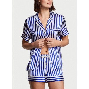 Піжама The Satin Short Pajama Set Blue Iconic Stripe