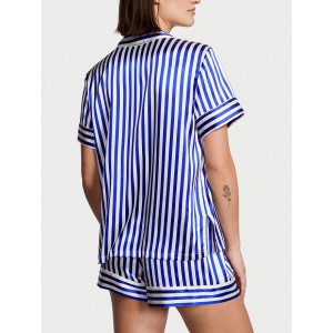 Піжама The Satin Short Pajama Set Blue Iconic Stripe