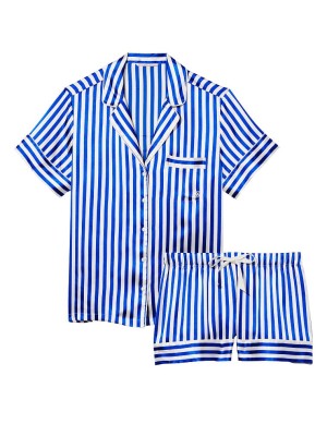 Пижама The Satin Short Pajama Set Blue Iconic Stripe