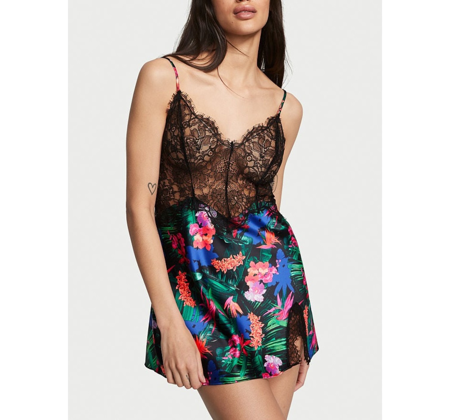 Пеньюар Lace Top Satin Slip Floral print